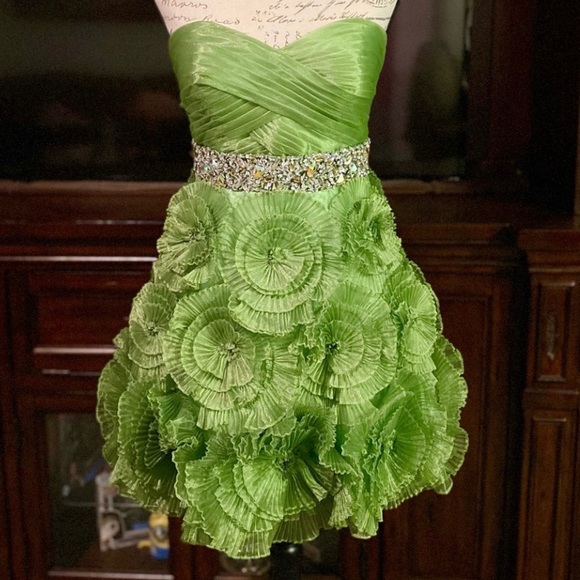 Cinderella Dresses & Skirts - Cinderella Fit Flare Green Strapless Beaded Dress size S